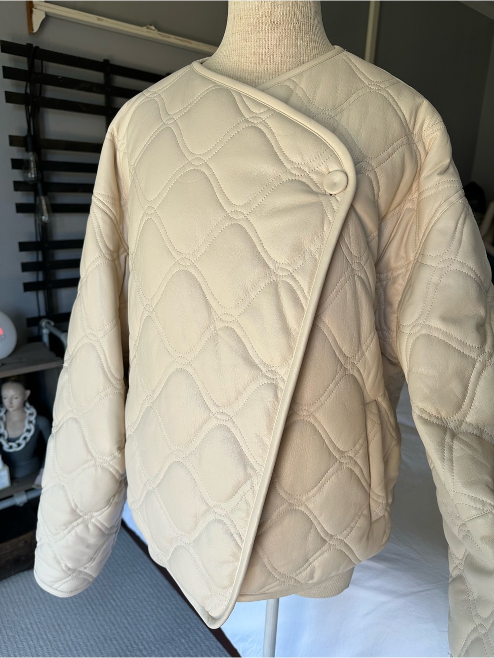 A.L.C. Quilted Cream Bomber Jacket, size XL - Picture 3 of 17